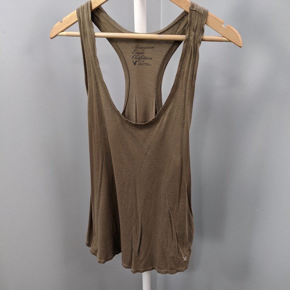 American Eagle Tan Flowy Racerback Boho Tank, L